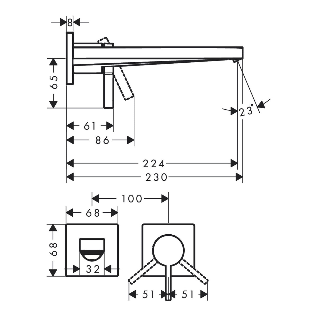 Hansgrohe Tecturis E Single lever basin mixer for concealed installation wall mounted EcoSmart with spout 22 5 cm 73051140 technical 01.jpg