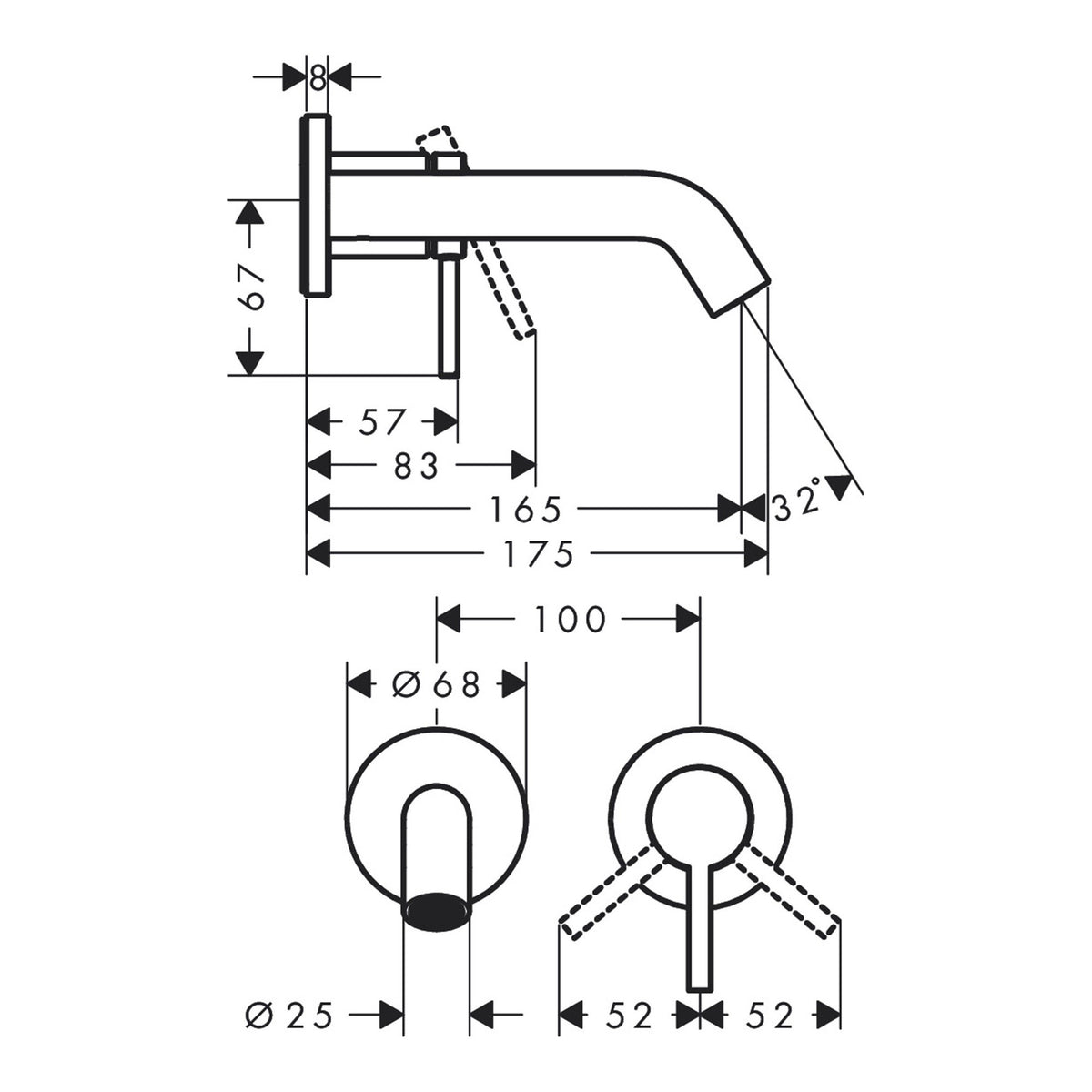 Hansgrohe Tecturis S Single lever basin mixer for concealed installation wall mounted EcoSmart with spout 16 5 cm 73350140 technical 01.jpg