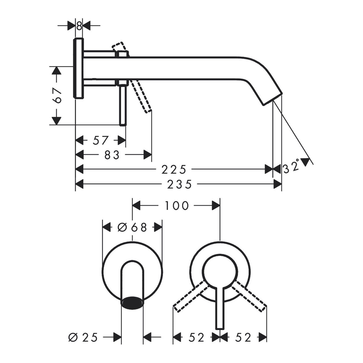 Hansgrohe Tecturis S Single lever basin mixer for concealed installation wall mounted EcoSmart with spout 22 5 cm 73351140 technical 01.jpg