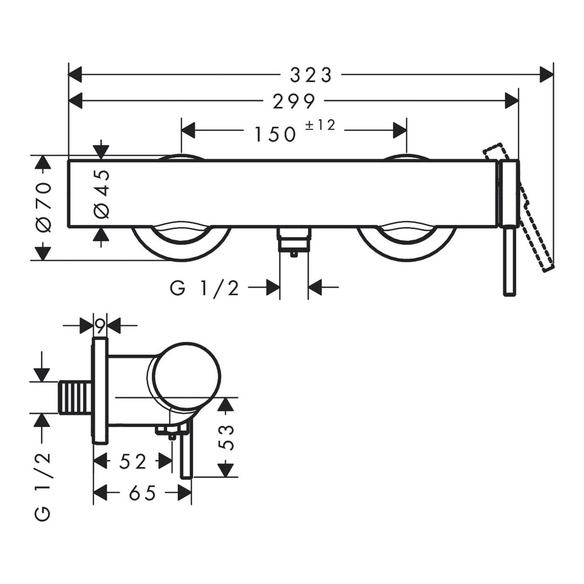 Hansgrohe Tecturis S Single lever shower mixer for exposed installation 73622000 technical 01.jpg