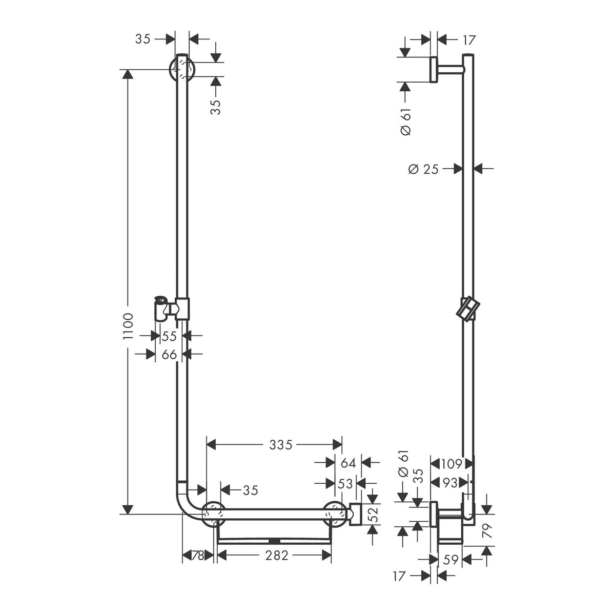 Hansgrohe Unica Shower bar Comfort 110 cm left 26403400 technical 01.jpg