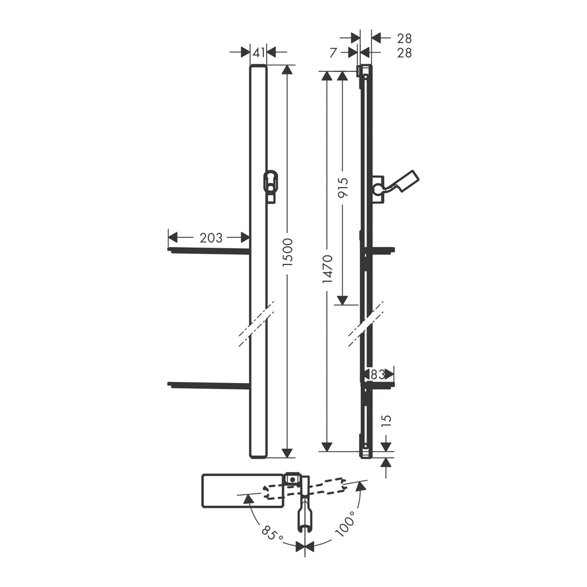 Hansgrohe Unica Shower bar E 150 cm with Isiflex shower hose 160 cm and shelves 27645000 technical 01.jpg