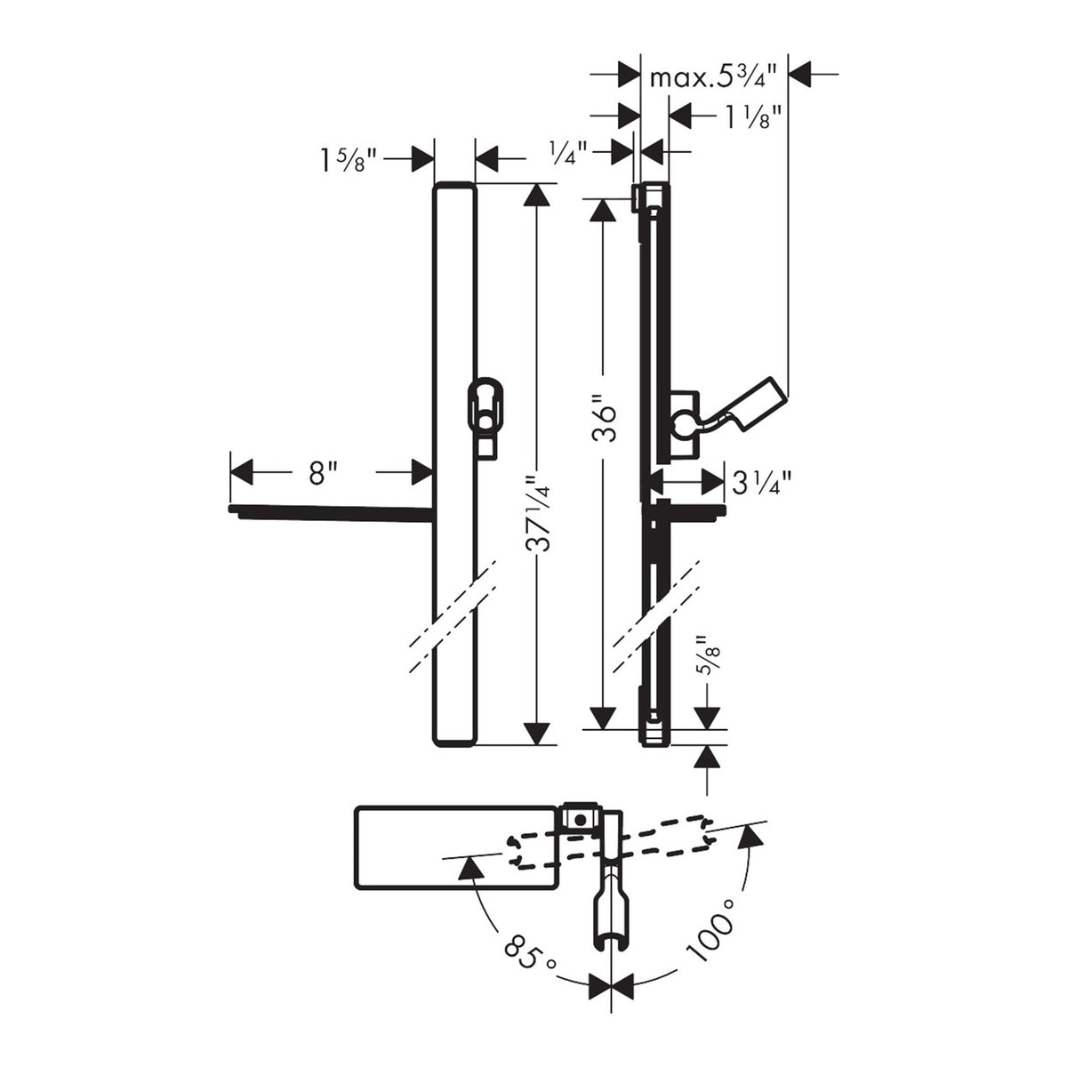 Hansgrohe Unica Shower bar E 90 cm with Isiflex shower hose 160 cm 27640000 technical 02.jpg