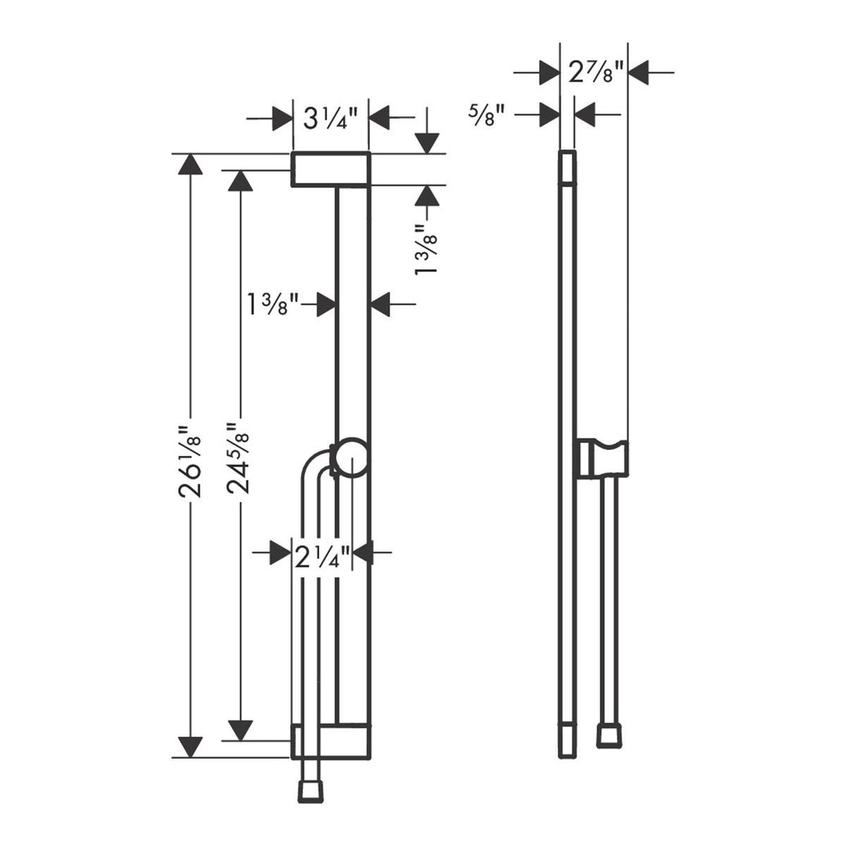 Hansgrohe Unica Shower bar E Puro 65 cm with easy slide hand shower holder and Isiflex shower hose 160 cm 24404140 technical 02.jpg