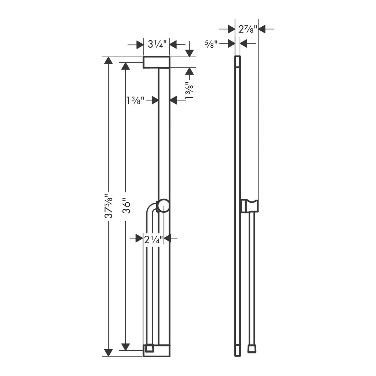Hansgrohe Unica Shower bar E Puro 90 cm with easy slide hand shower holder and Isiflex shower hose 160 cm 24403140 technical 02.jpg