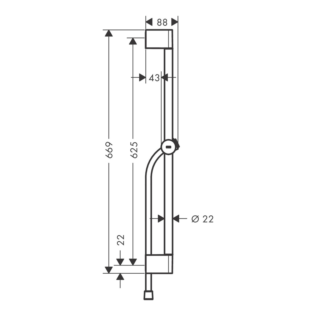 Hansgrohe Unica Shower bar Pulsify S 65 cm with push slider and Isiflex shower hose 160 cm 24400670 technical 01.jpg