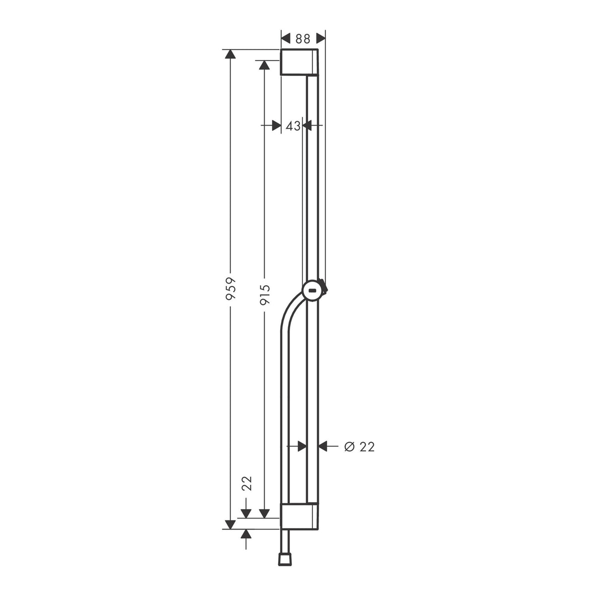 Hansgrohe Unica Shower bar Pulsify S 90 cm with push slider and Isiflex shower hose 160 cm 24401670 technical 01.jpg
