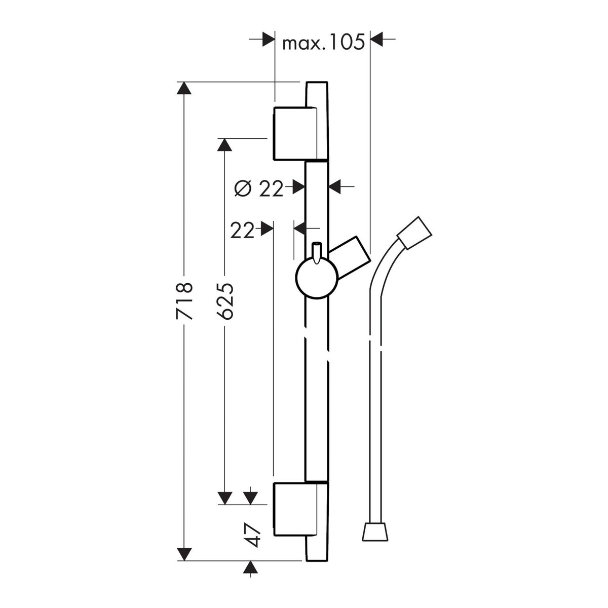 Hansgrohe Unica Shower bar S Puro 65 cm with Isiflex shower hose 160 cm 28632140 technical 01.jpg
