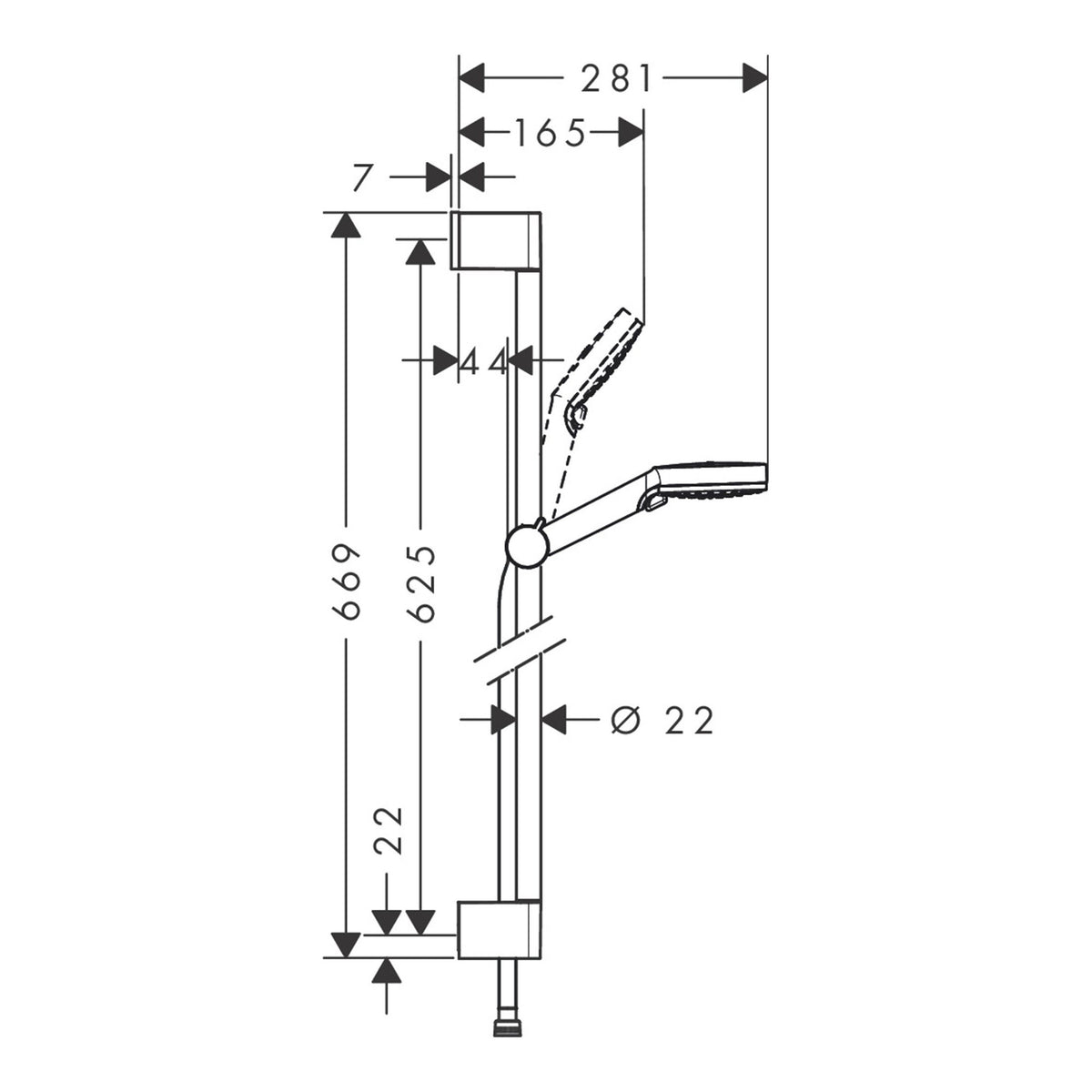 Hansgrohe Vernis Blend Shower set 100 Vario EcoSmart with shower bar Crometta 65 cm 26279000 technical 01.jpg