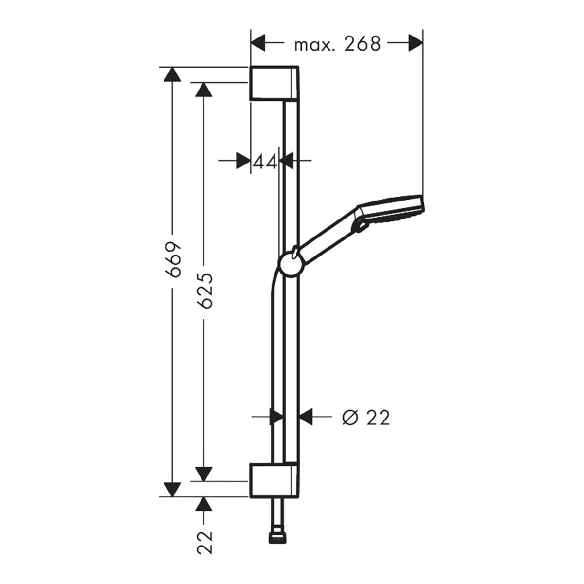 Hansgrohe Vernis Blend Shower set 100 Vario EcoSmart with shower bar Crometta 65 cm 26279000 technical 02.jpg