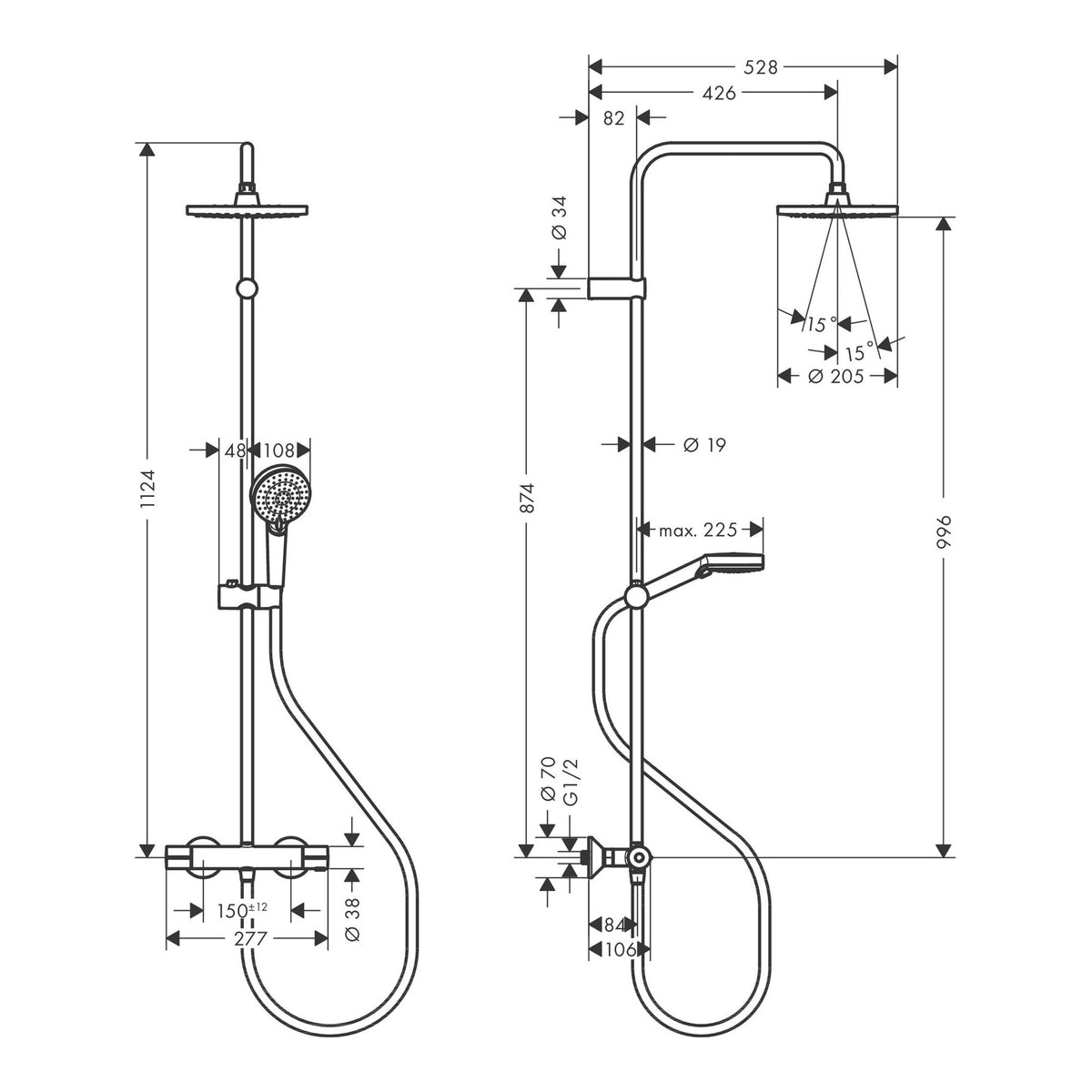 Hansgrohe Vernis Blend Showerpipe 200 1jet EcoSmart with thermostat 26318000 technical 01.jpg