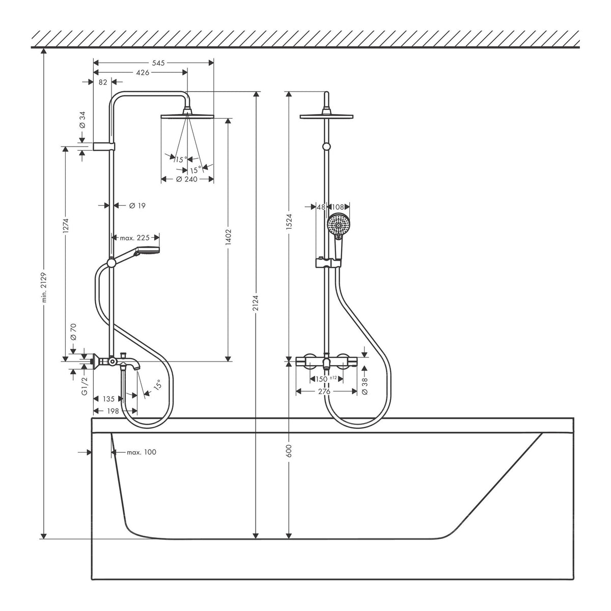 Hansgrohe Vernis Blend Showerpipe 240 1jet with bath thermostat 26899670 technical 02.jpg