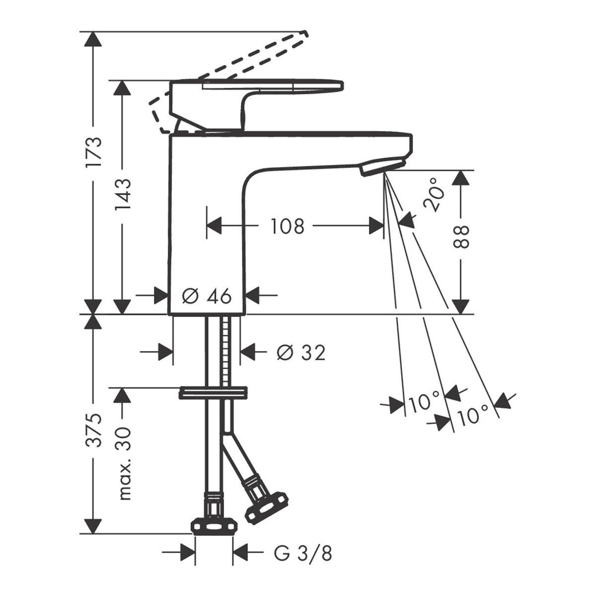 Hansgrohe Vernis Blend Single lever basin mixer 100 without waste set 71580000 technical 01.jpg
