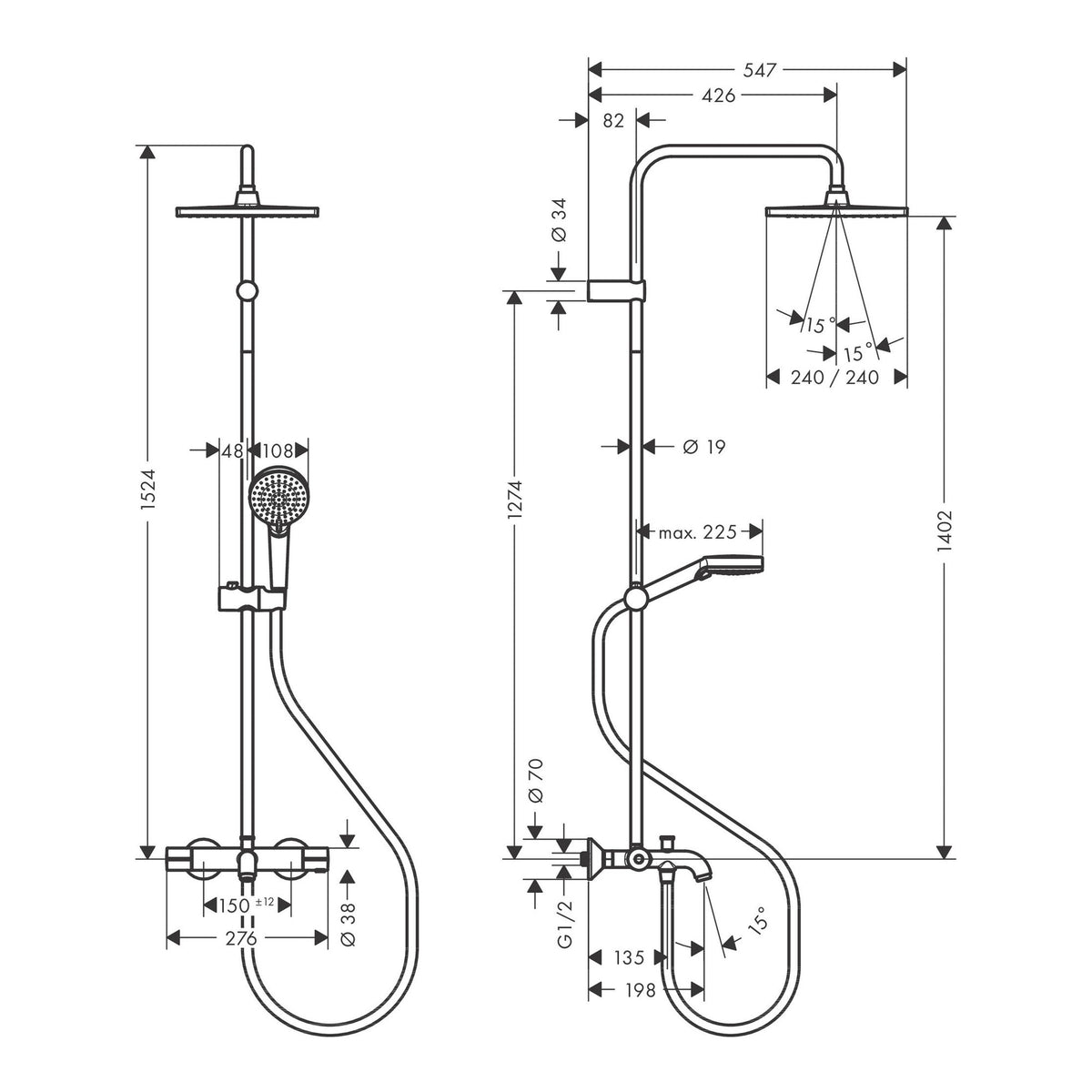 Hansgrohe Vernis Shape Showerpipe 240 1jet with bath thermostat 26900670 technical 01.jpg