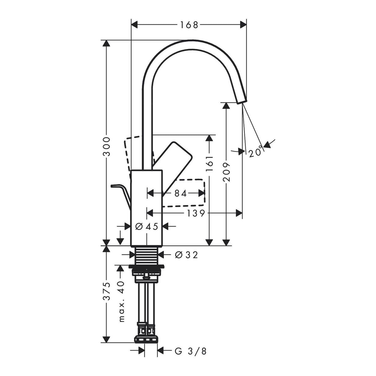 Hansgrohe Vivenis Single lever basin mixer 210 with swivel spout and pop up waste set 75030000 technical 01.jpg