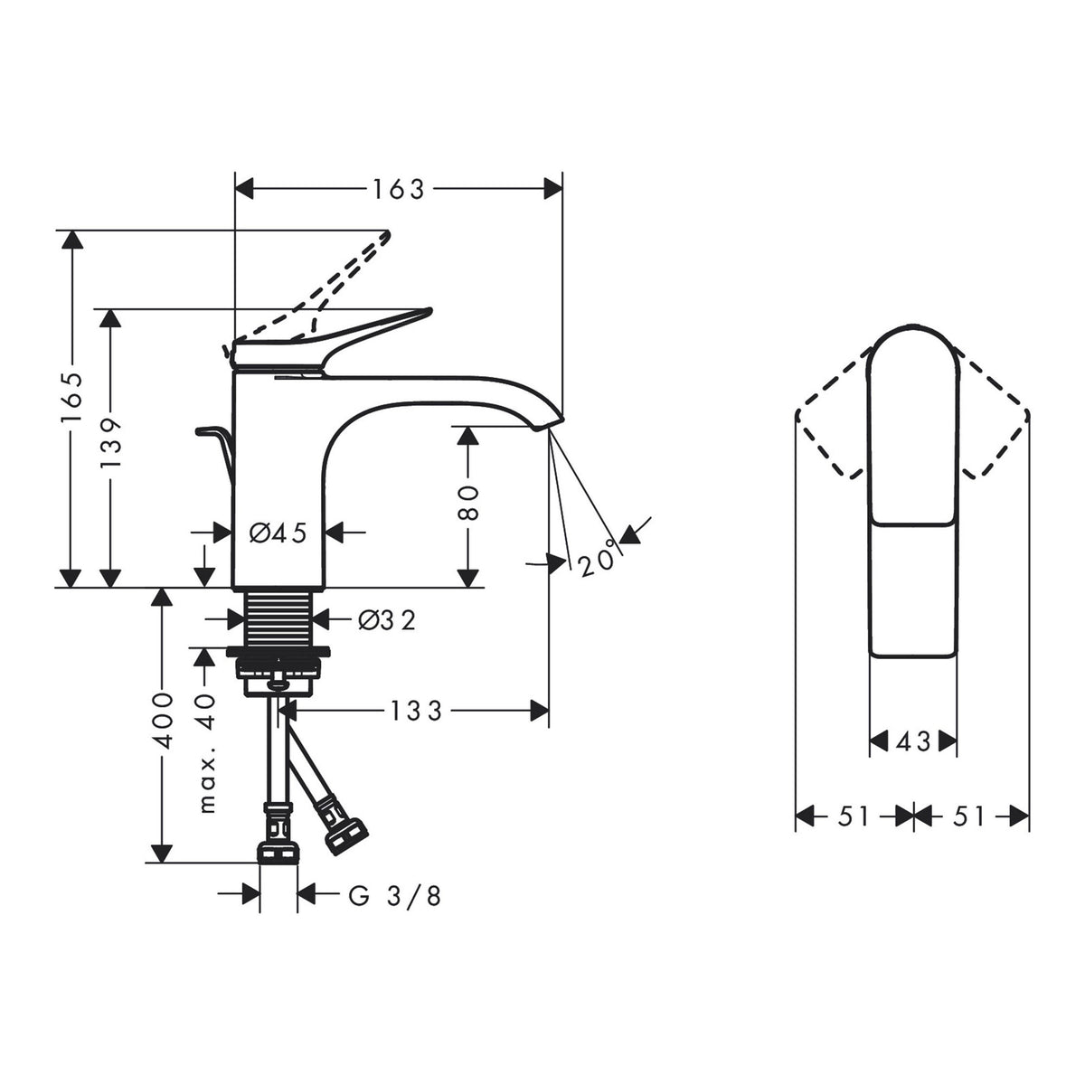 Hansgrohe Vivenis Single lever basin mixer 80 with pop up waste set 75010000 technical 01.jpg