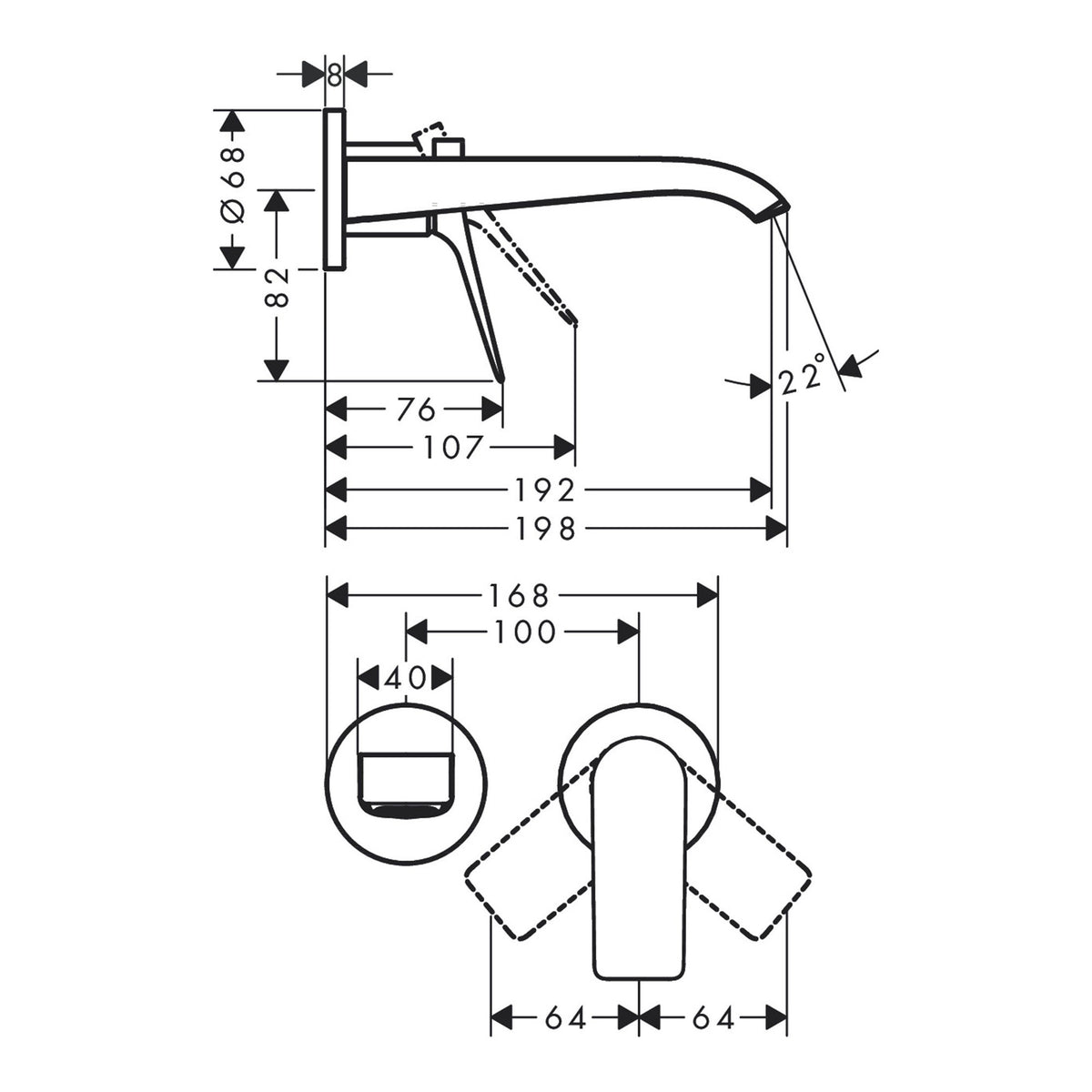 Hansgrohe Vivenis Single lever basin mixer for concealed installation wall mounted with spout 19 2 cm 75050140 technical 01.jpg