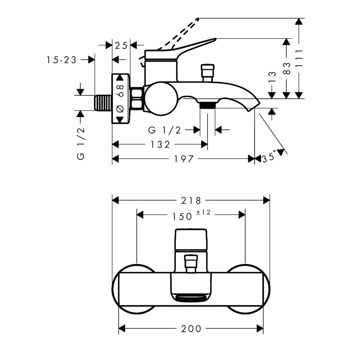 Hansgrohe Vivenis Single lever bath mixer Original for exposed installation 75423000 technical 01.jpg