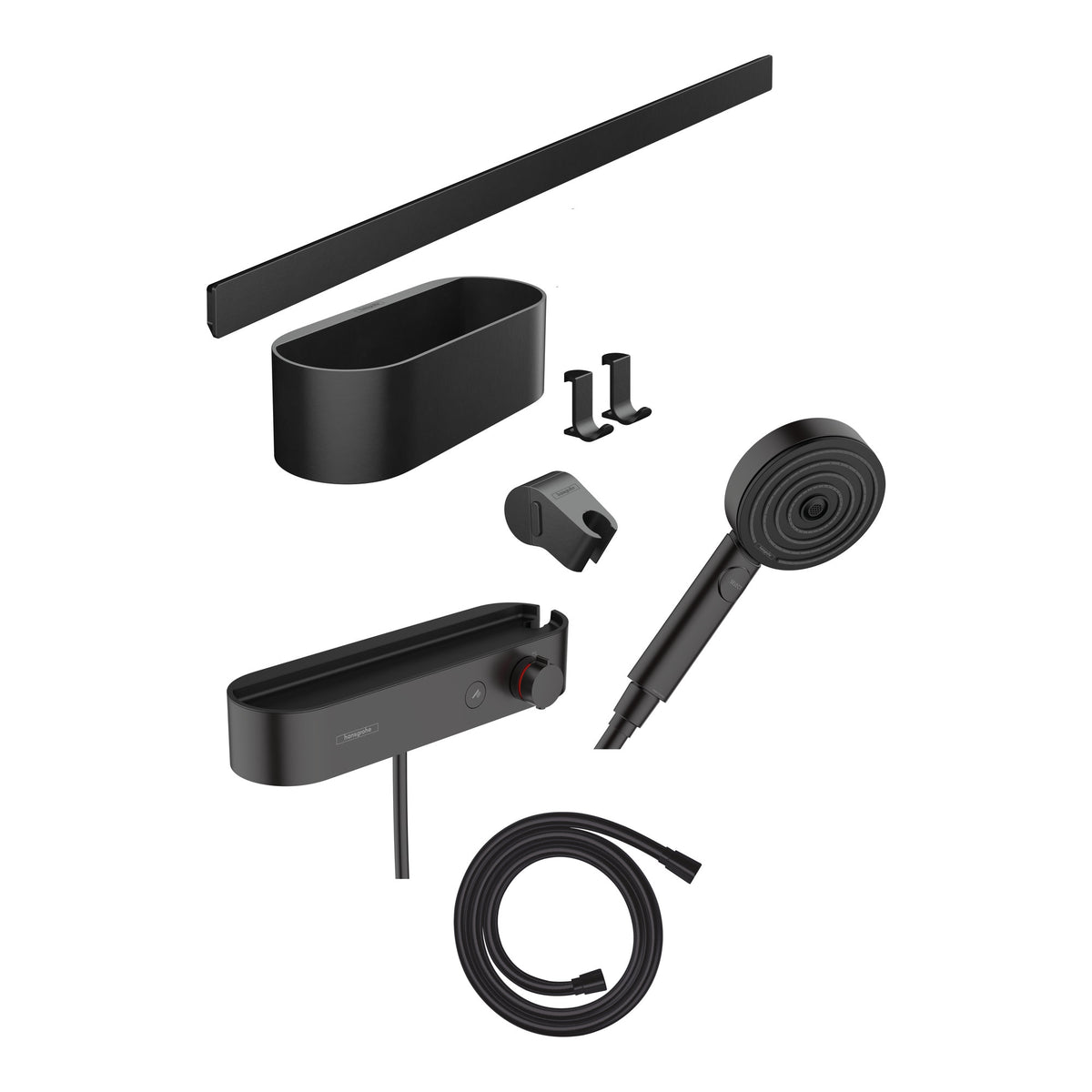 Hansgrohe WallStoris Bundle hand shower 105 3jet Activation EcoSmart thermostat wall bar 70 cm and storage set Matt Black 24250670.jpg