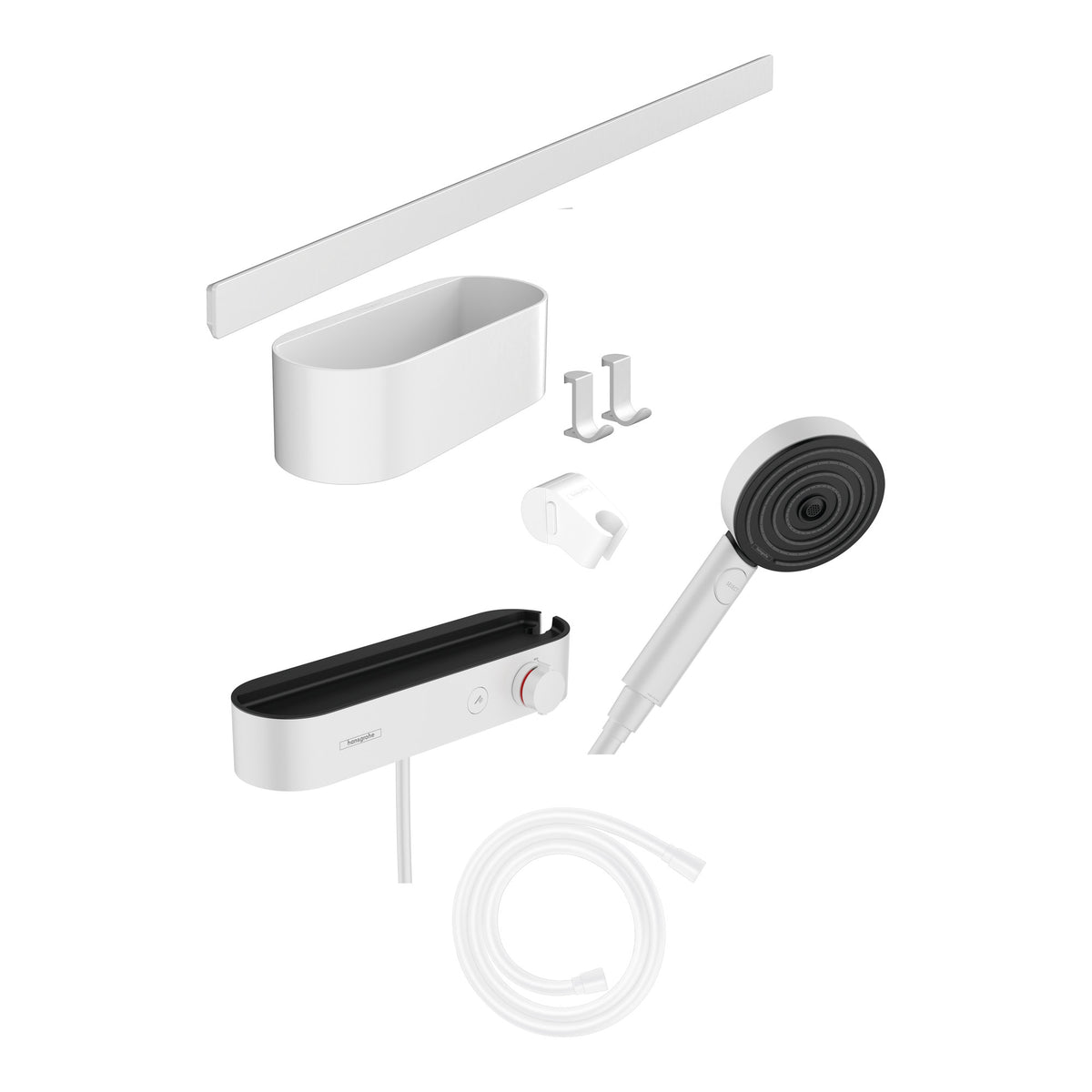 Hansgrohe WallStoris Bundle hand shower 105 3jet Activation EcoSmart thermostat wall bar 70 cm and storage set Matt White 24250700.jpg