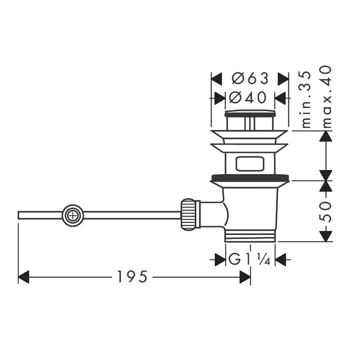 Hansgrohe Waste set pop up for basin and bidet mixers 94139000 technical 01.jpg