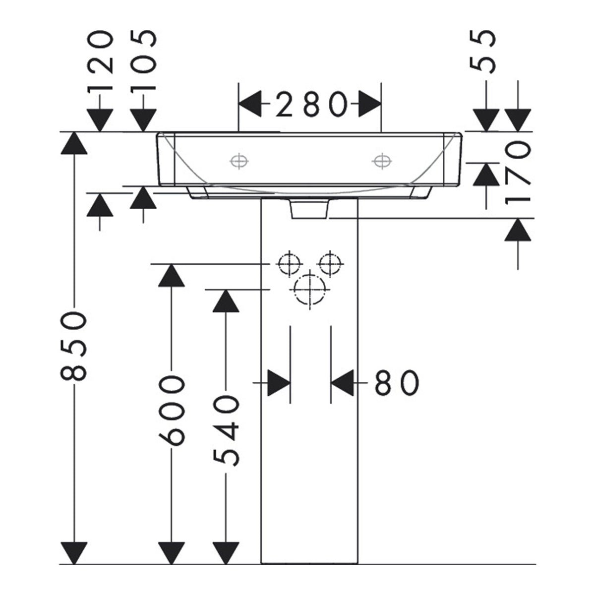 Hansgrohe-Xanuia-Q-Wash-basin-600-480-with-tap-hole-without-overflow-SmartClean-61150-technical-02