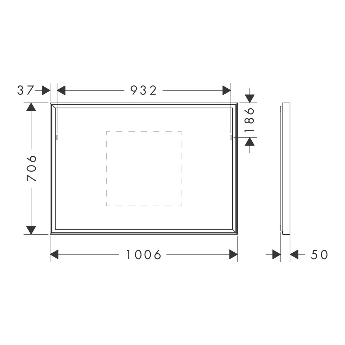 Hansgrohe Xarita E Mirror with LED lights 1000 50 IR Sensor 54995700 technical 01.jpg