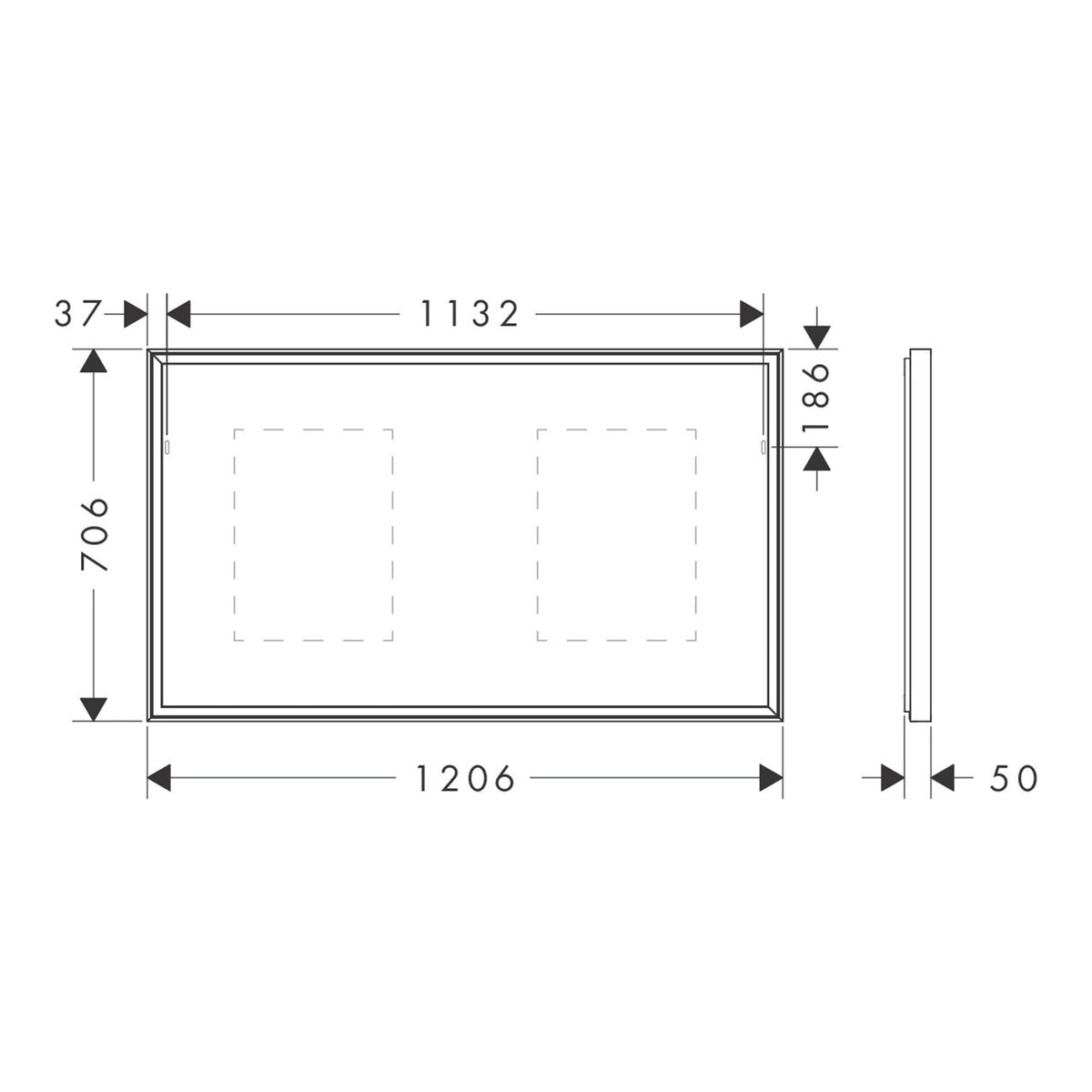Hansgrohe Xarita E Mirror with LED lights 1200 50 IR Sensor 54994700 technical 01.jpg