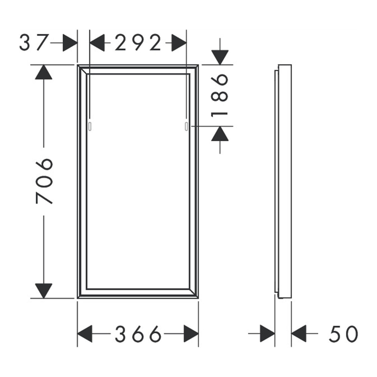 Hansgrohe Xarita E Mirror with LED lights 360 50 IR Sensor 54999700 technical 01.jpg