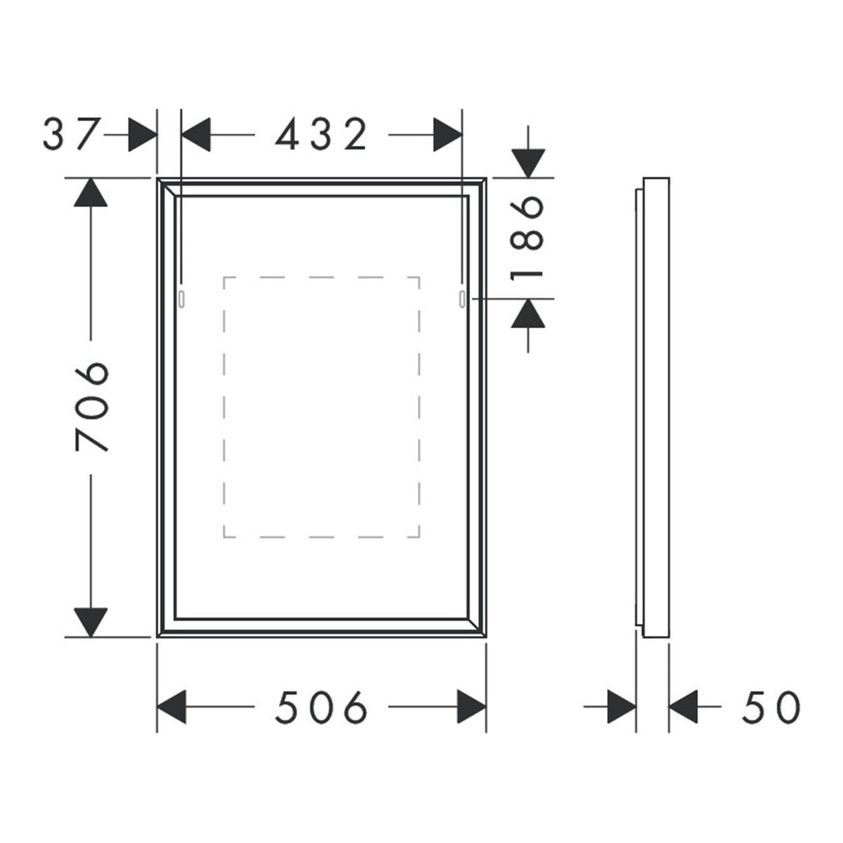 Hansgrohe Xarita E Mirror with LED lights 500 50 IR Sensor 54998700 technical 01.jpg