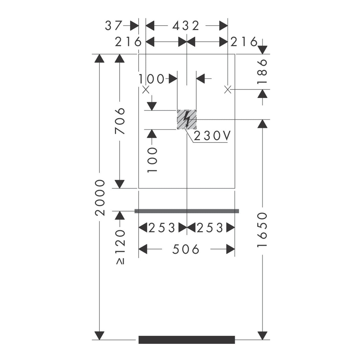 Hansgrohe Xarita E Mirror with LED lights 500 50 IR Sensor 54998700 technical 02.jpg