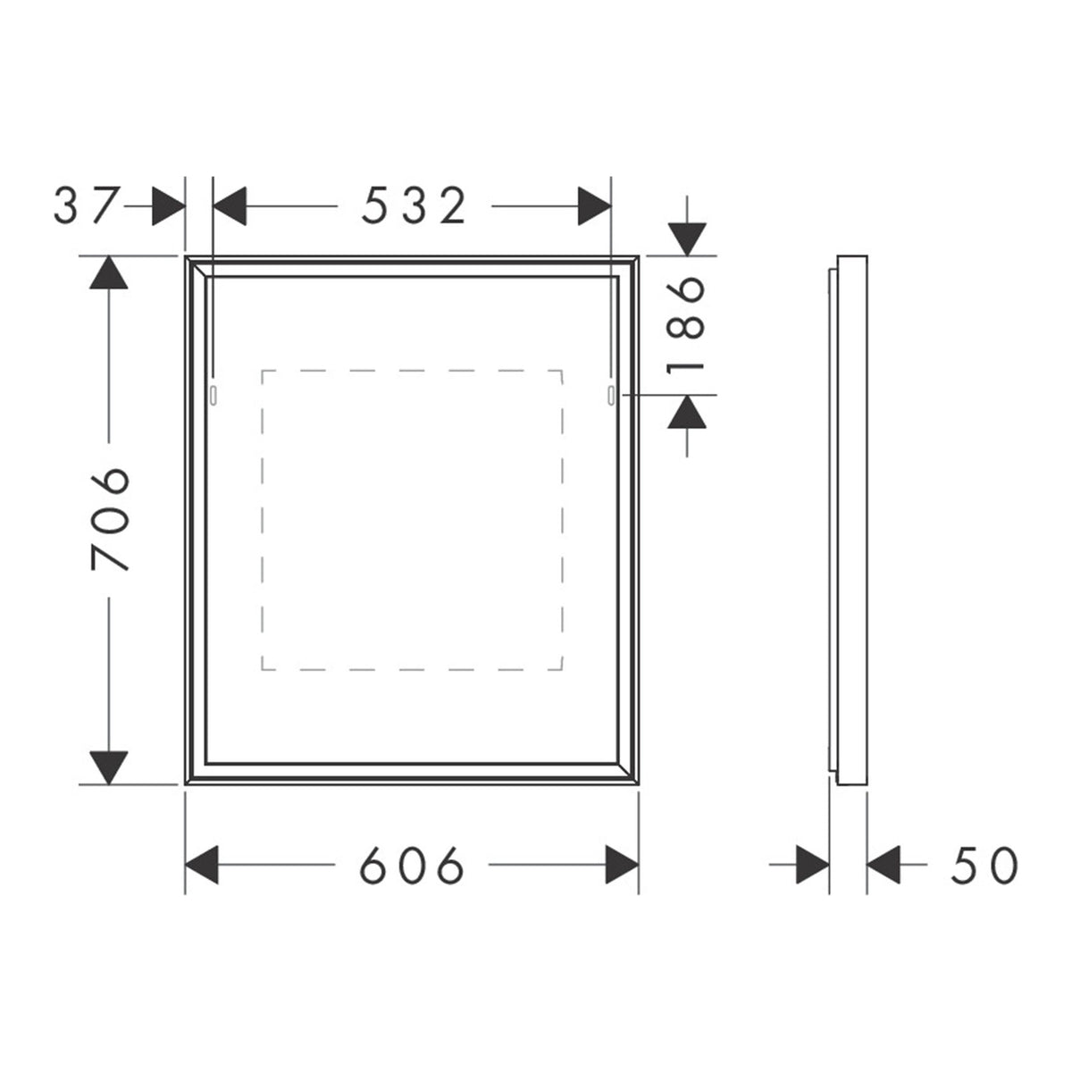 Hansgrohe Xarita E Mirror with LED lights 600 50 IR Sensor 54997700 technical 01.jpg