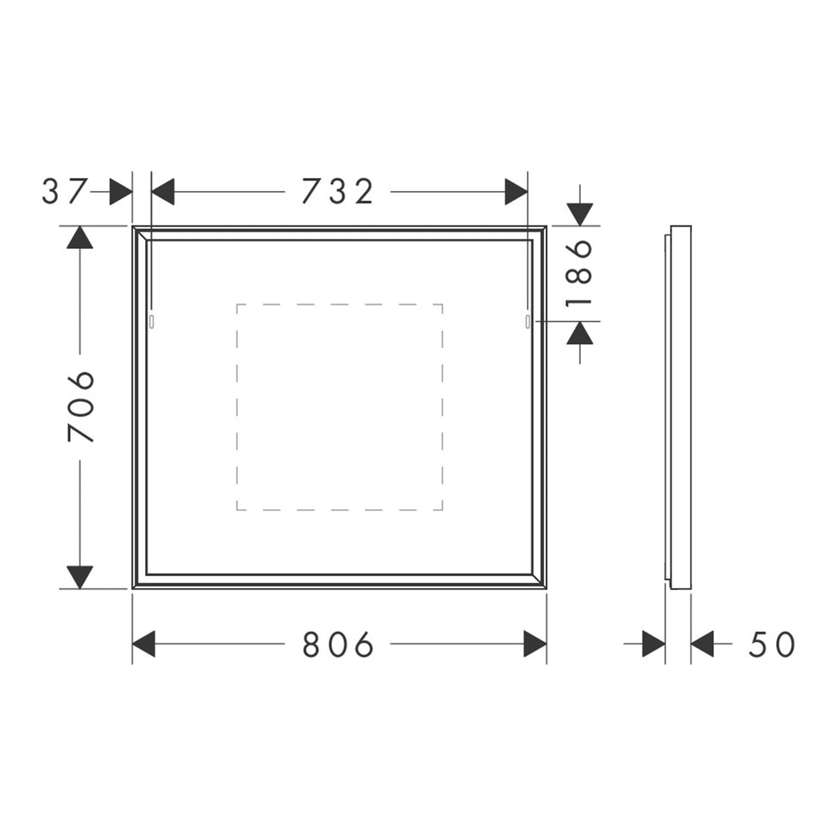Hansgrohe Xarita E Mirror with LED lights 800 50 IR Sensor 54996700 technical 01.jpg