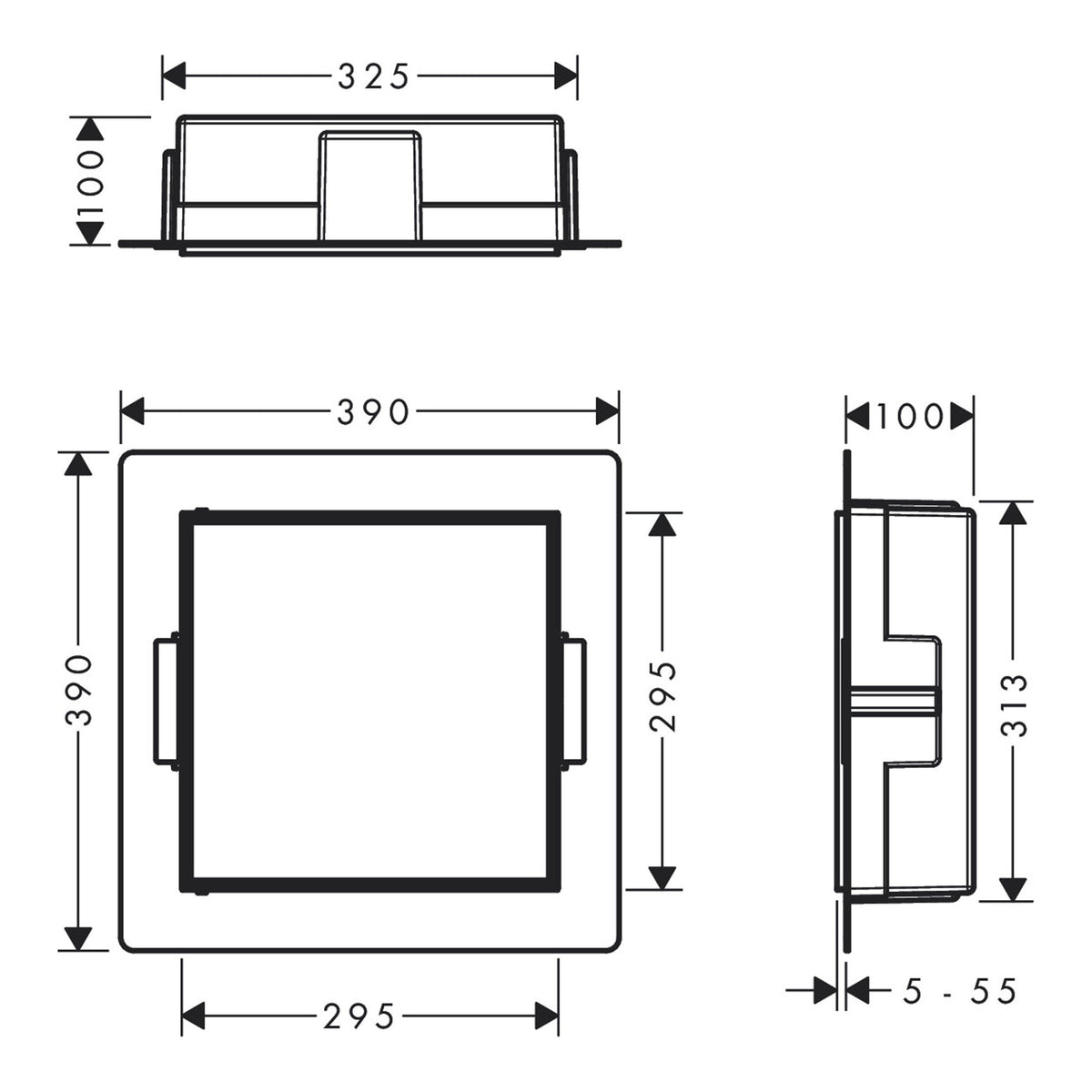 Hansgrohe XtraStoris Rock Wall niche with tileable door 300 300 100 56085670 technical 01.jpg