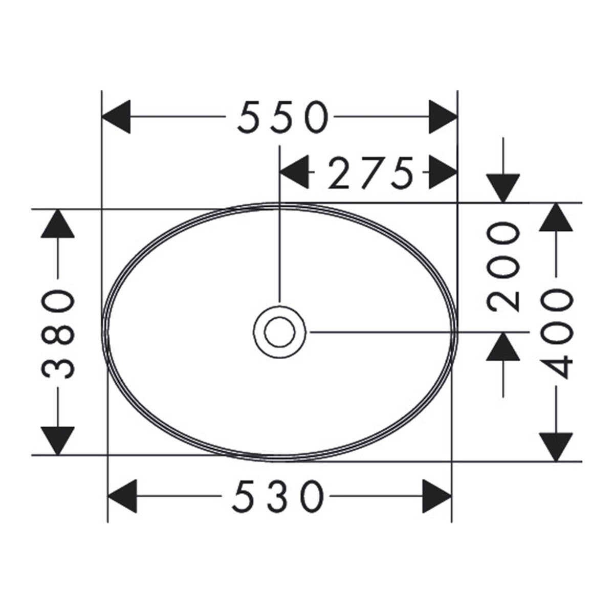 Hansgrohe Xuniva D Wash bowl 550 400 without tap hole and overflow 60165450 technical 01.jpg