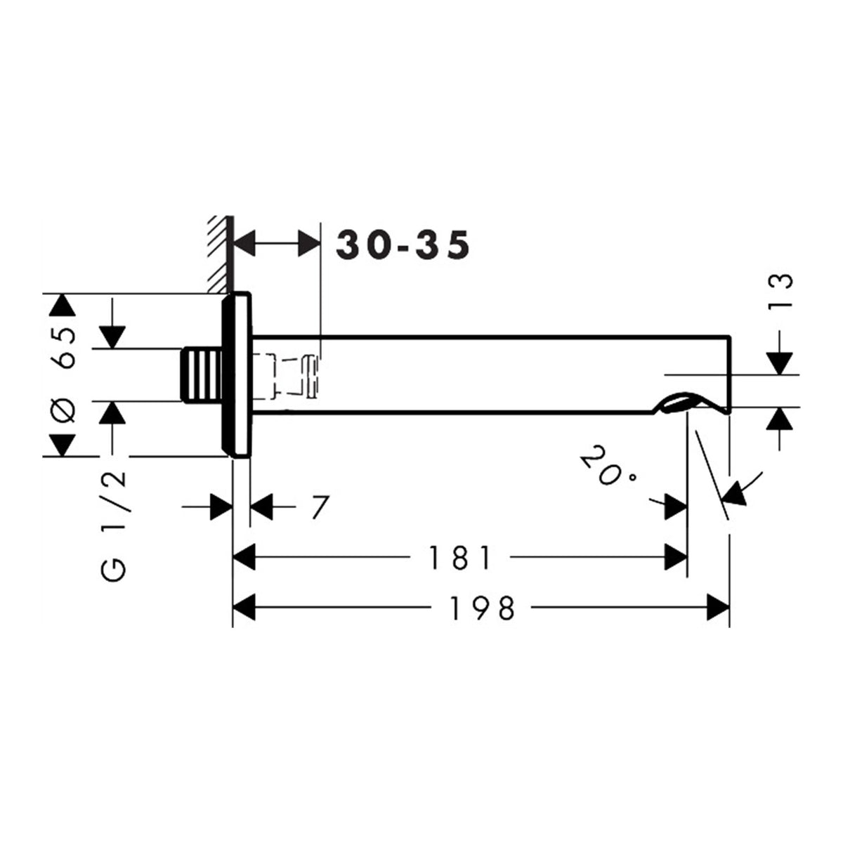 Hansgrohe Zesis S Bath spout 74410670 technical 01.jpg