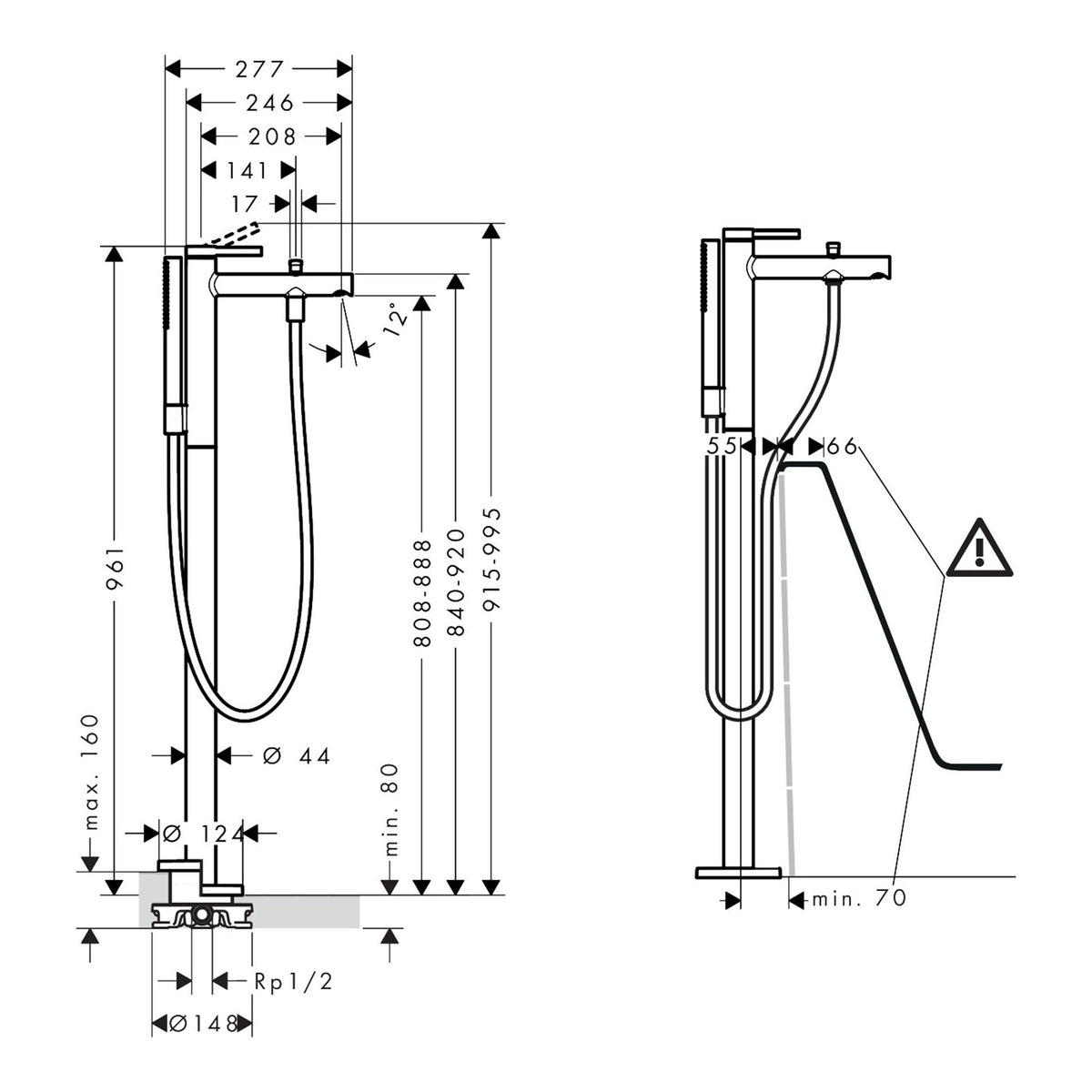 Hansgrohe Zesis S Single lever bath mixer floor standing 74445000 technical 01.jpg