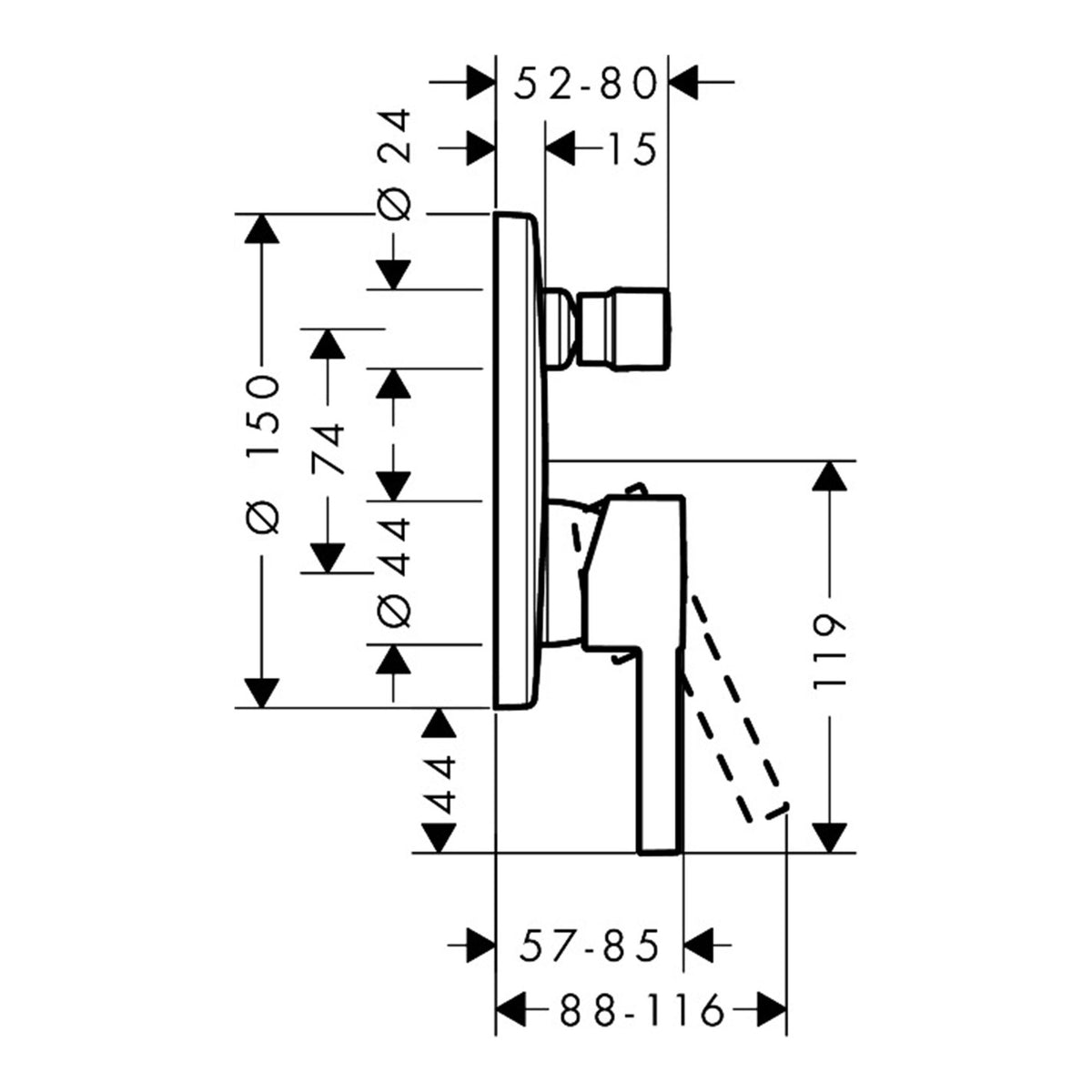 Hansgrohe Zesis S Single lever bath mixer for concealed installation for iBox universal 74415670 technical 01.jpg