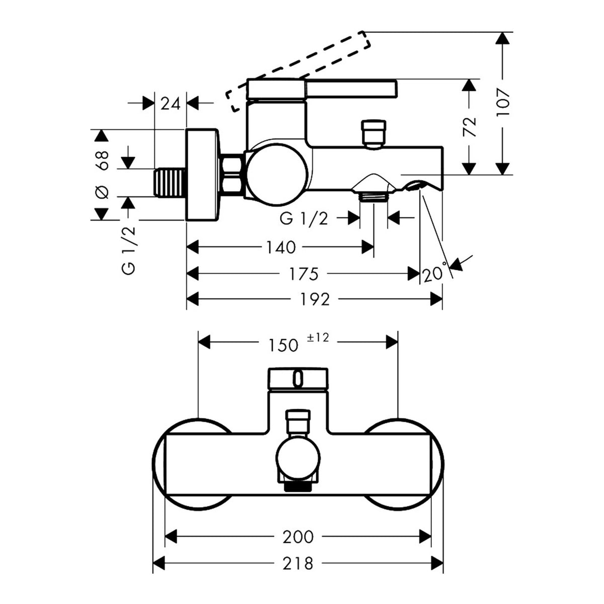 Hansgrohe Zesis S Single lever bath mixer for exposed installation 74420670 technical 01.jpg