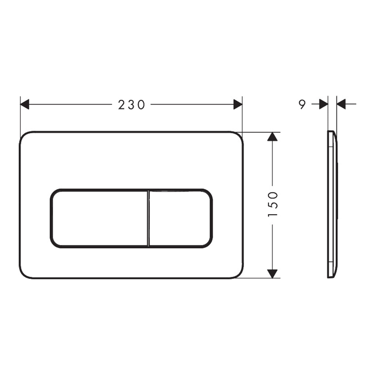 Hansgrohe iFrame Original Q Flush plate for dual flush Scale drawing / שרטוט מידות