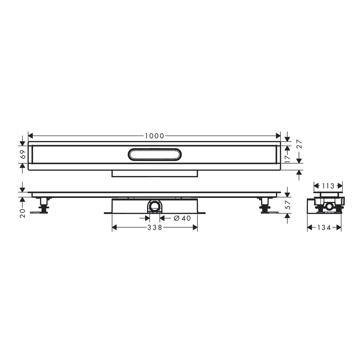 Hansgrohe uBox universal Complete set for flat installation 1000 for shower drains finish sets 56020180 technical 01.jpg