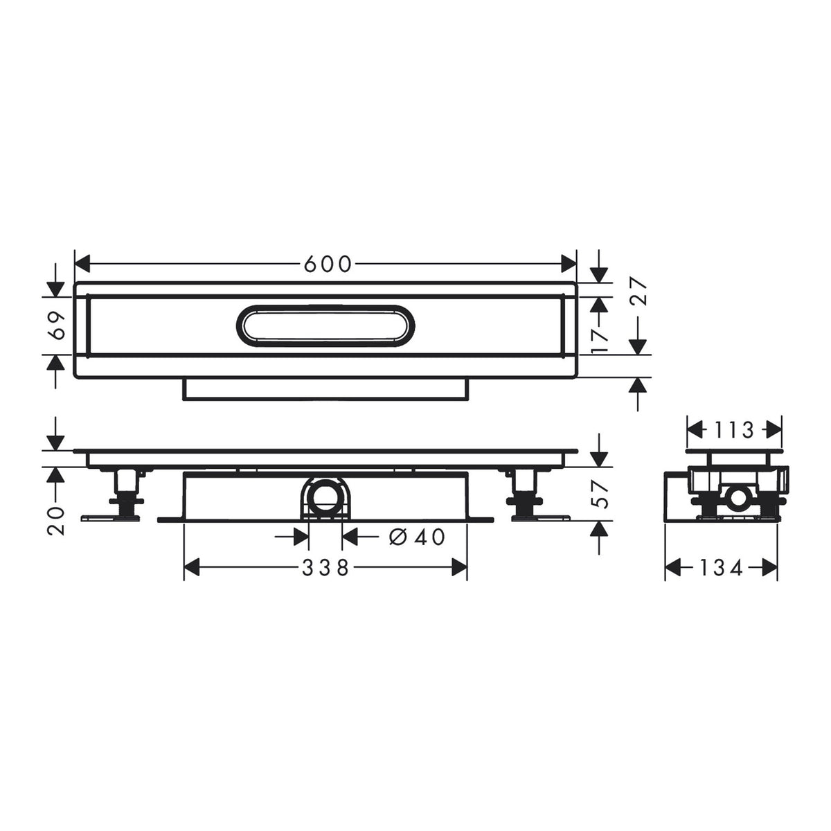 Hansgrohe uBox universal Complete set for flat installation 600 for shower drains finish sets 56016180 technical 01.jpg