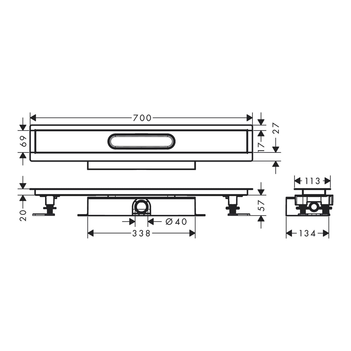 Hansgrohe uBox universal Complete set for flat installation 700 for shower drains finish sets 56017180 technical 01.jpg