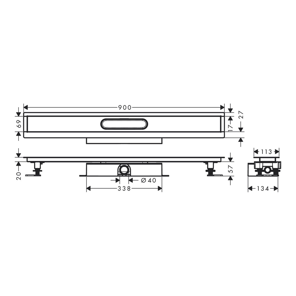 Hansgrohe uBox universal Complete set for flat installation 900 for shower drains finish sets 56019180 technical 01.jpg