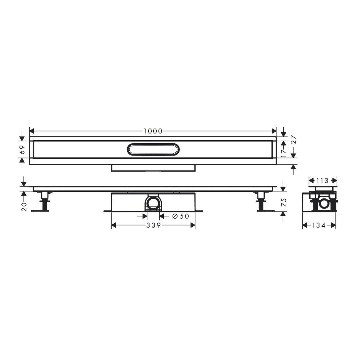 Hansgrohe uBox universal Complete set for standard installation 1000 for shower drains finish sets 56026180 technical 01.jpg