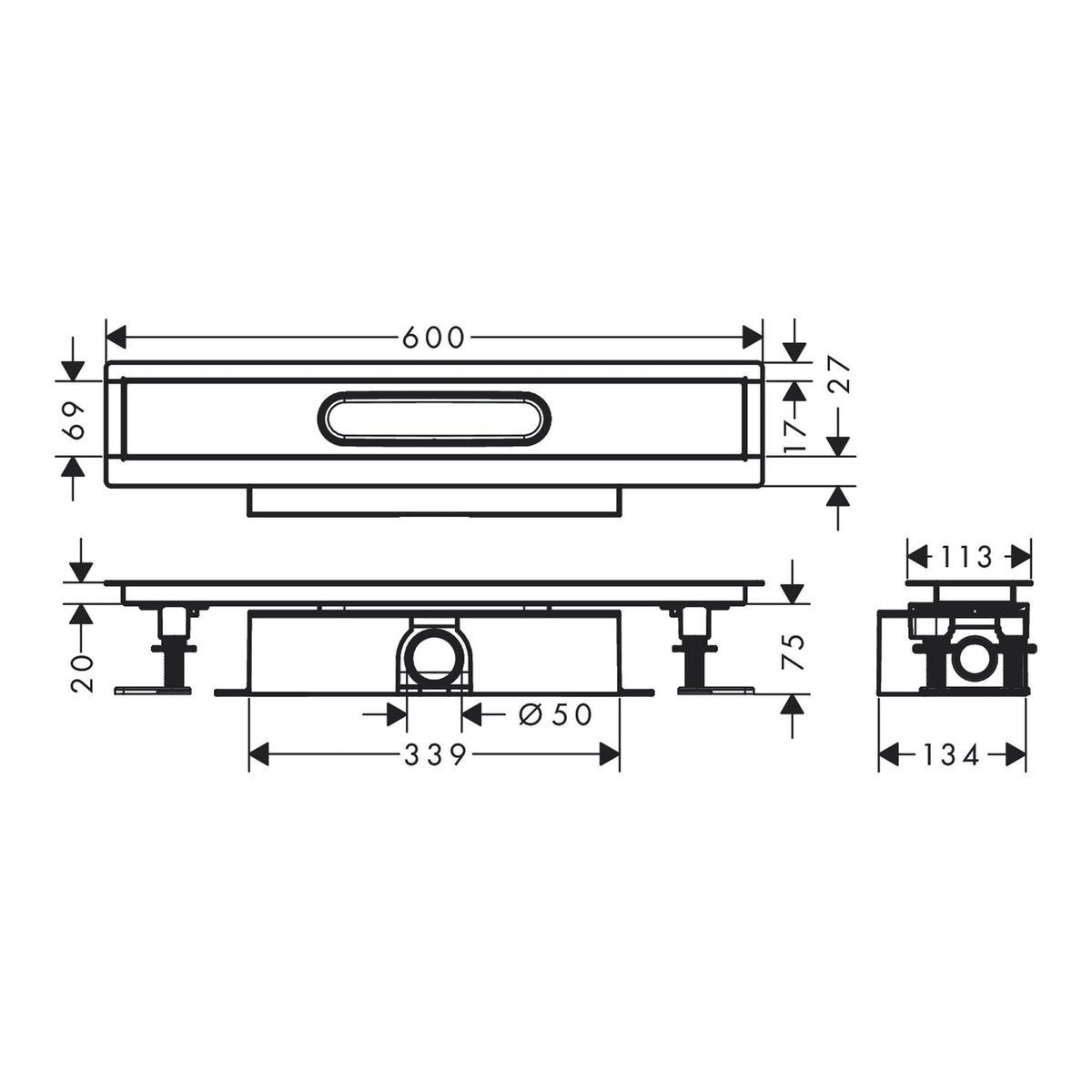 Hansgrohe uBox universal Complete set for standard installation 600 for shower drains finish sets 56022180 technical 01.jpg
