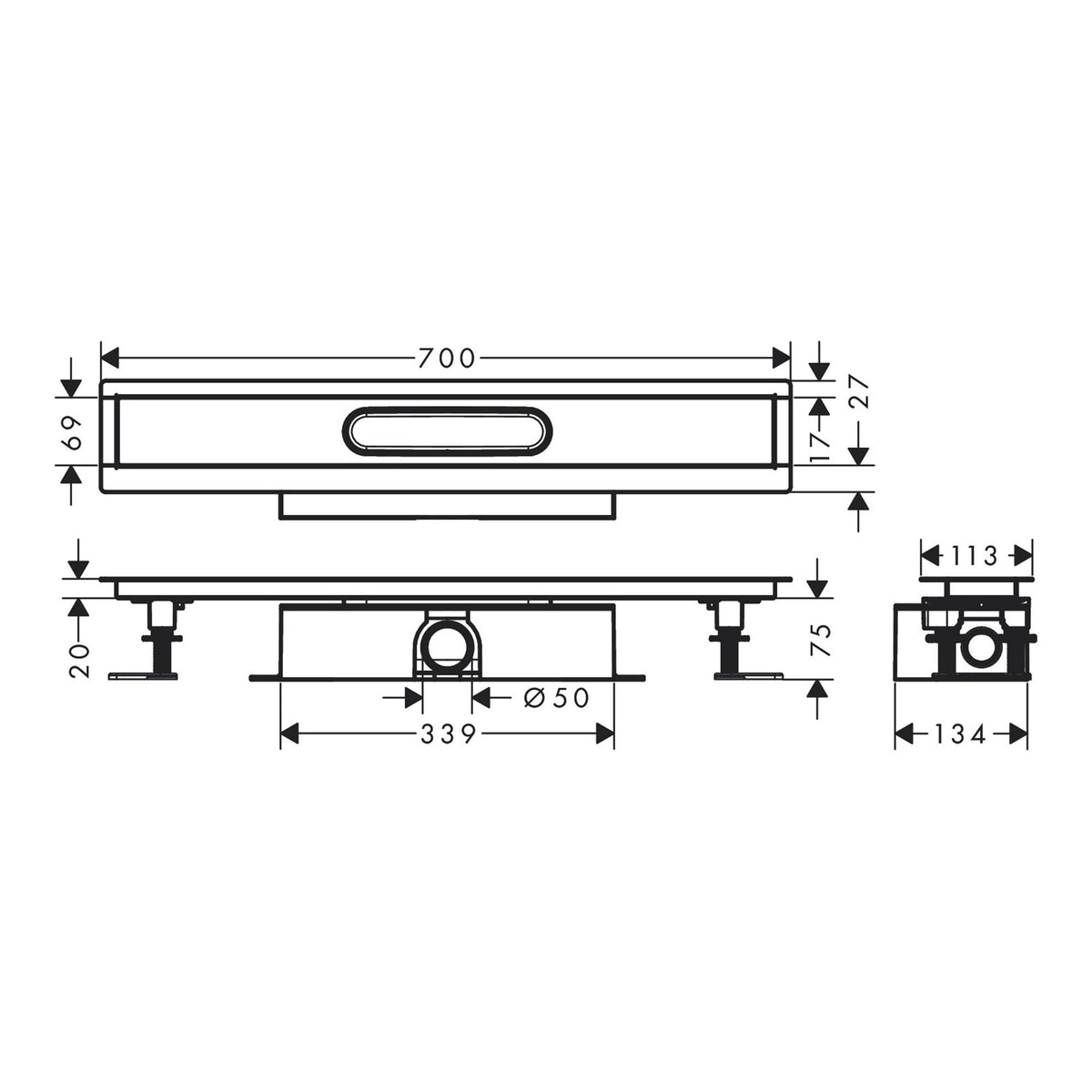 Hansgrohe uBox universal Complete set for standard installation 700 for shower drains finish sets 56023180 technical 01.jpg