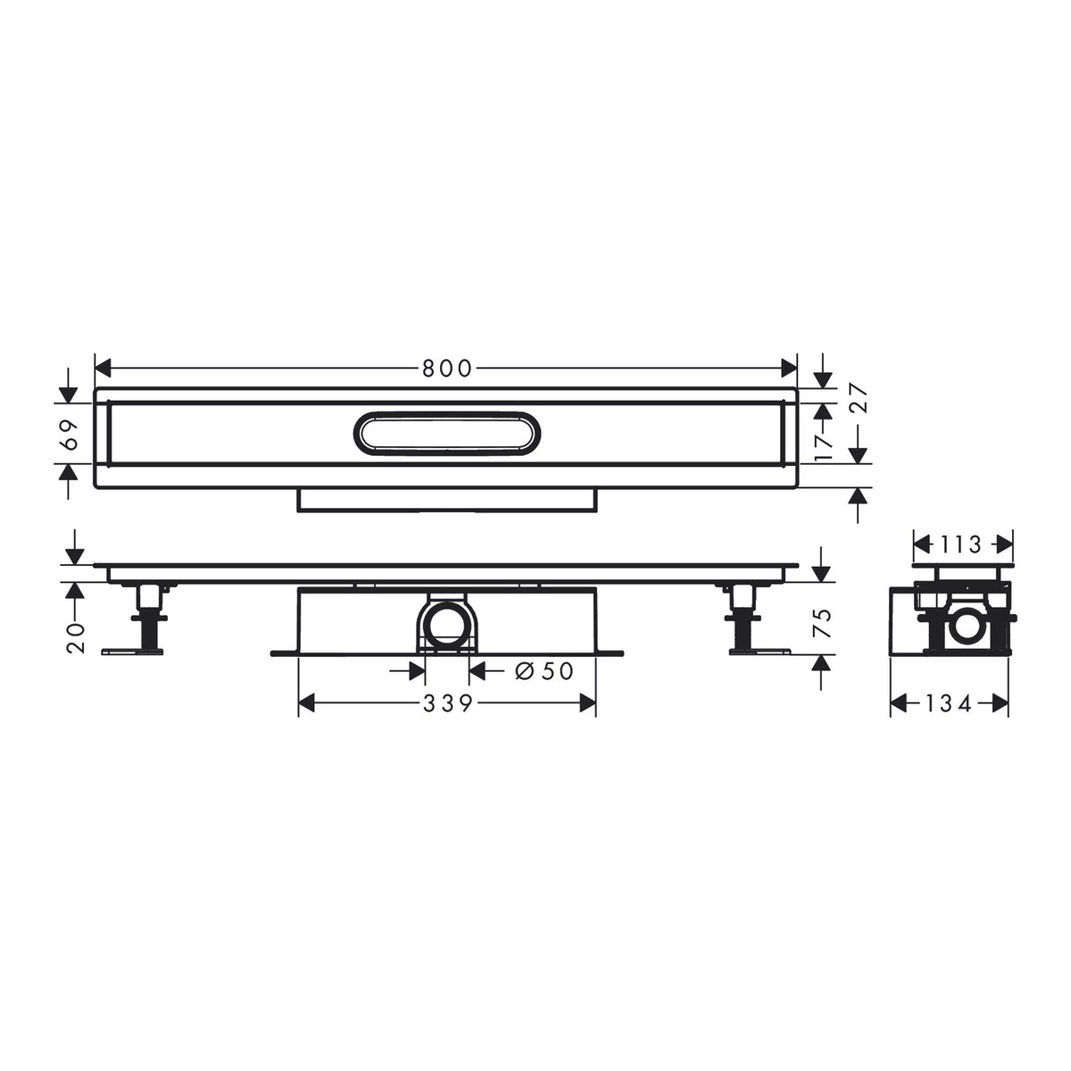 Hansgrohe uBox universal Complete set for standard installation 800 for shower drains finish sets 56024180 technical 01.jpg